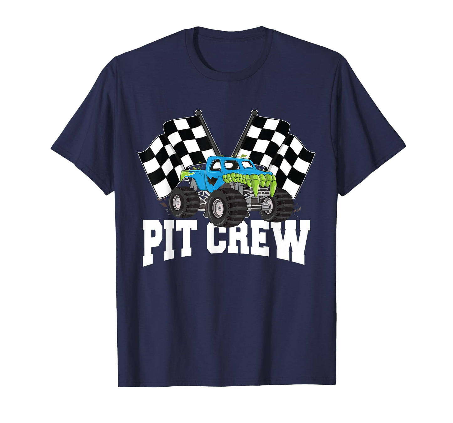Pit Crew Monster Truck Racing Party And Checked Flag T-Shirt