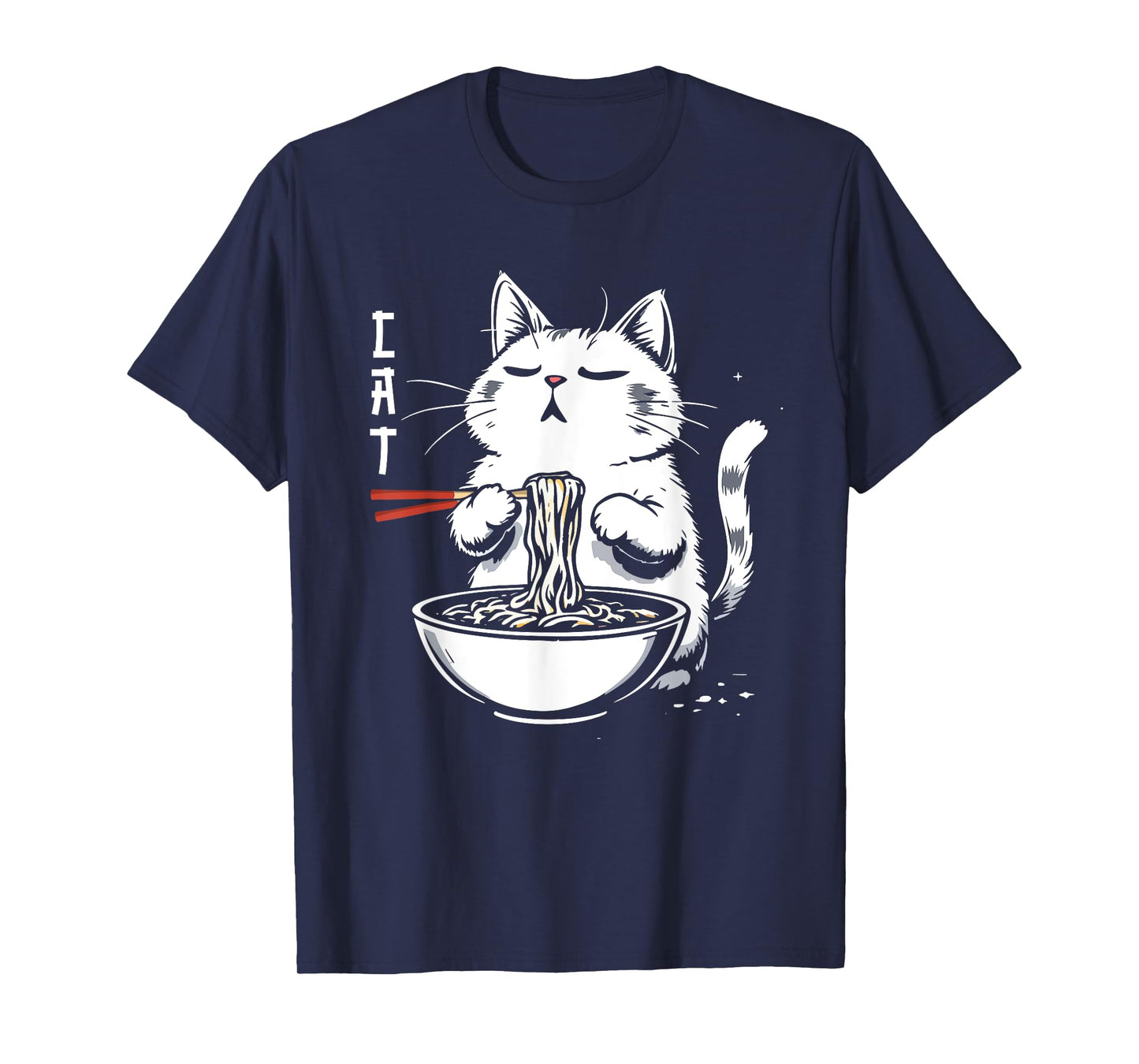 Anime Manga Cute Kawaii Cat Eating Noodle Japan Streetwear T-Shirt