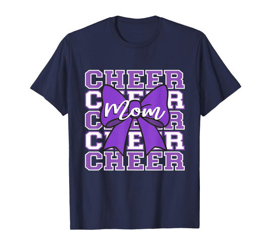 Football Cheer Mom Game Day Purple Bow Cheerleading T-Shirt