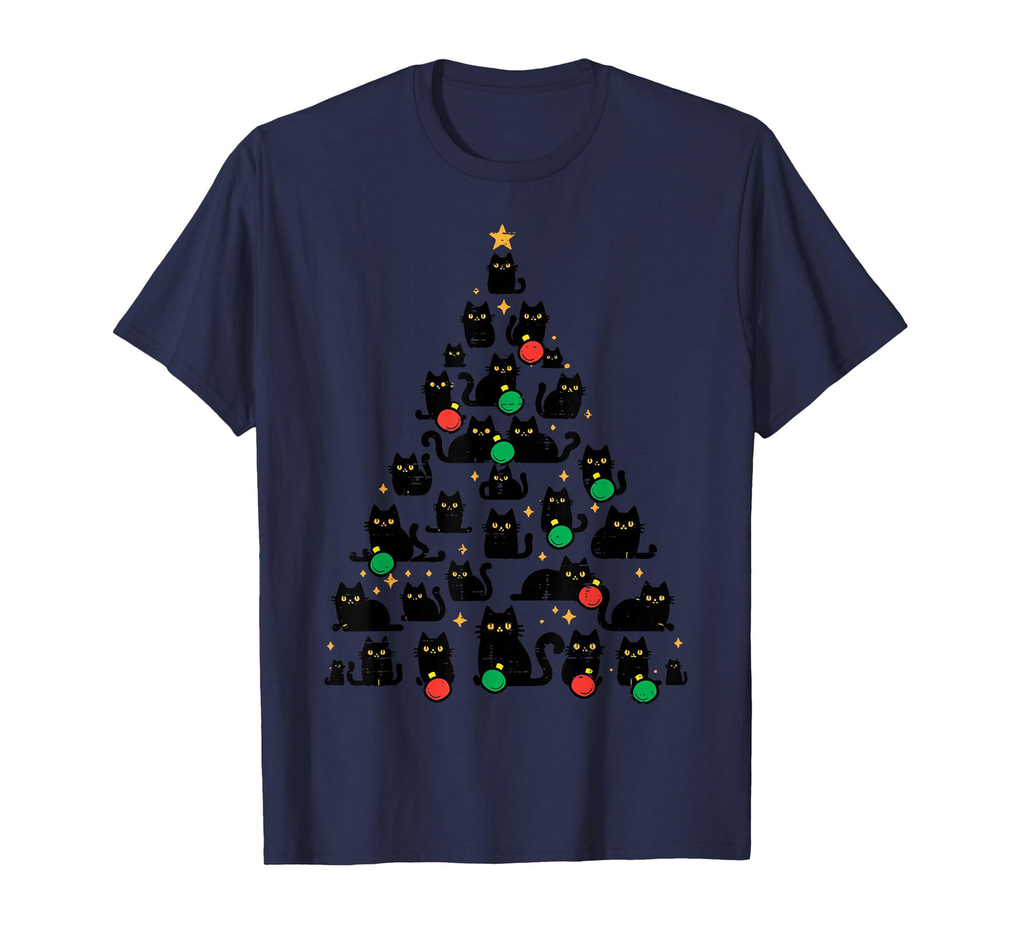 Black Cat Christmas Tree Funny Xmas Girls Boys Kids Women T-Shirt