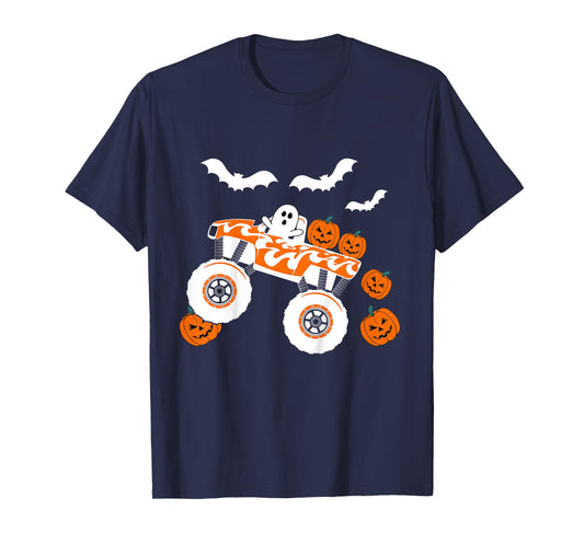 Kids Halloween Monster Truck Ghost For Boy's Toddler Kids Costume T-Shirt