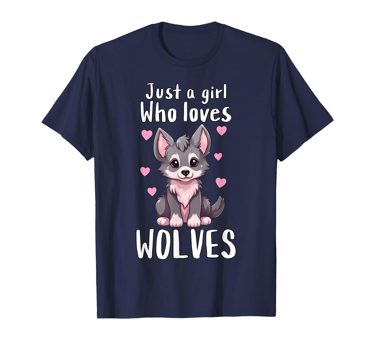Just A Girl Who Loves Wolves - Cute Grey & Pink Baby Wolf T-Shirt