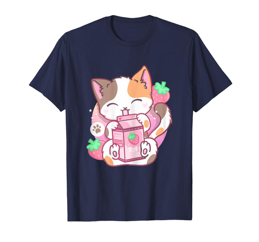 Strawberry Shake Strawberry Milk Cat Kawaii Neko Anime T-Shirt