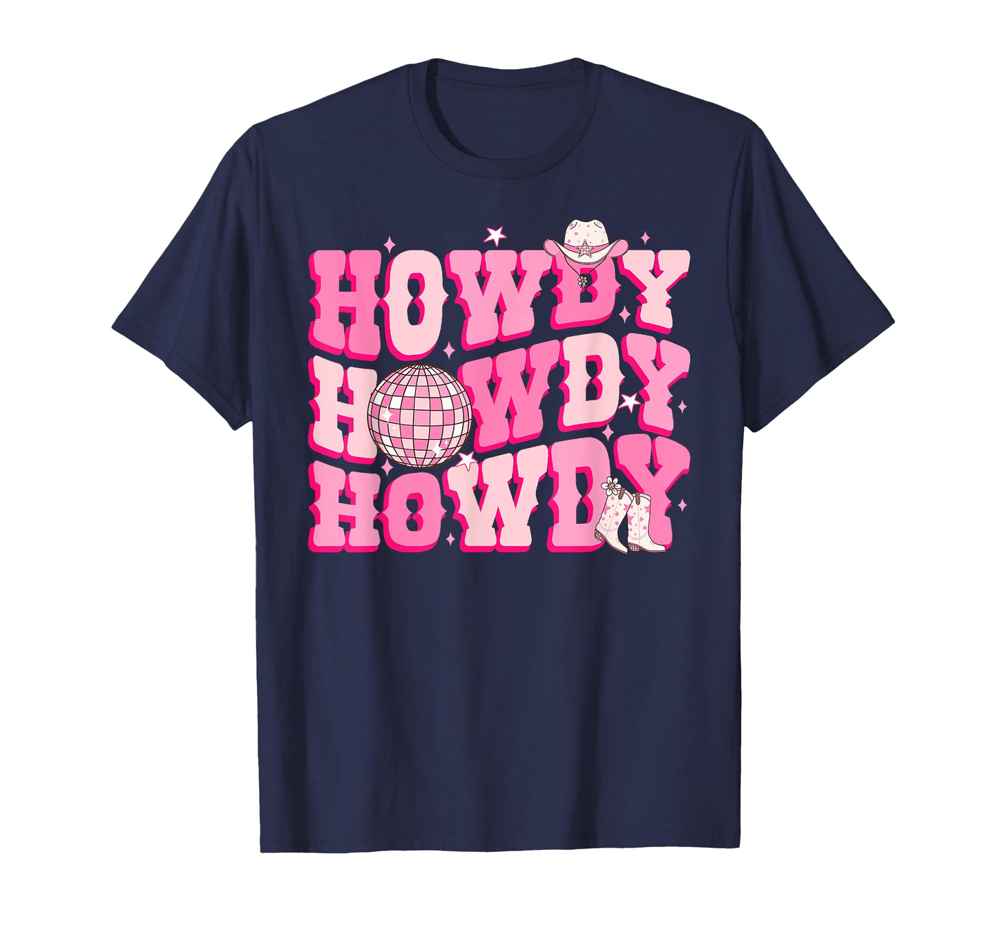 Howdy Southern Western Country Rodeo Pink Cowgirl Disco T-Shirt
