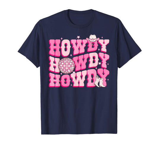 Howdy Southern Western Country Rodeo Pink Cowgirl Disco T-Shirt