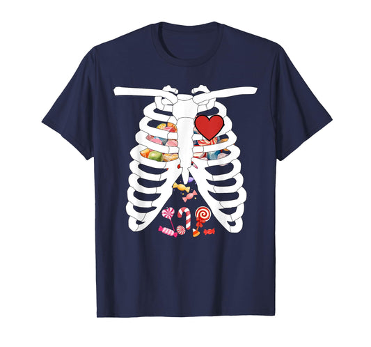 Skeleton Rib Cage X-ray Candy Funny Halloween Costume Kids T-Shirt