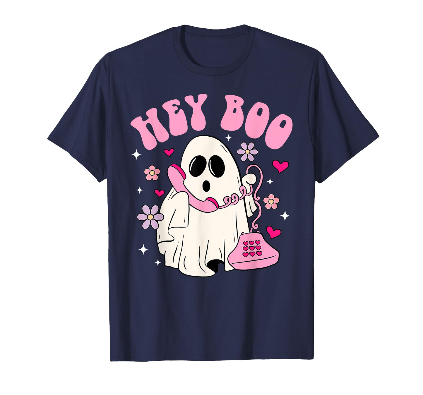 Groovy Hey Boo Cute Ghost Funny Halloween Women Kids Girls T-Shirt