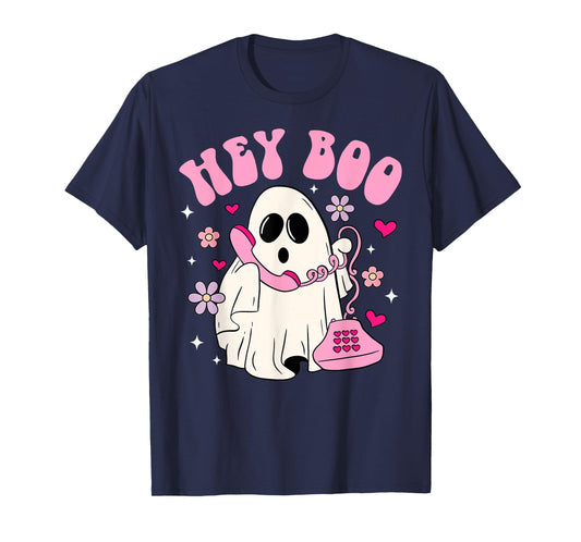 Groovy Hey Boo Cute Ghost Funny Halloween Women Kids Girls T-Shirt