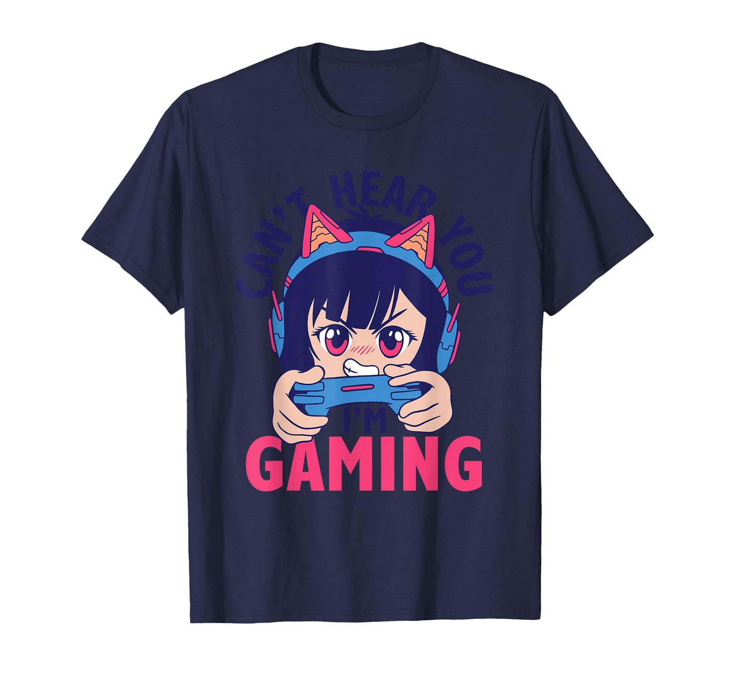 Can't Hear You I'm Gaming Funny Gamer Anime Cartoon Graphic T-Shirt