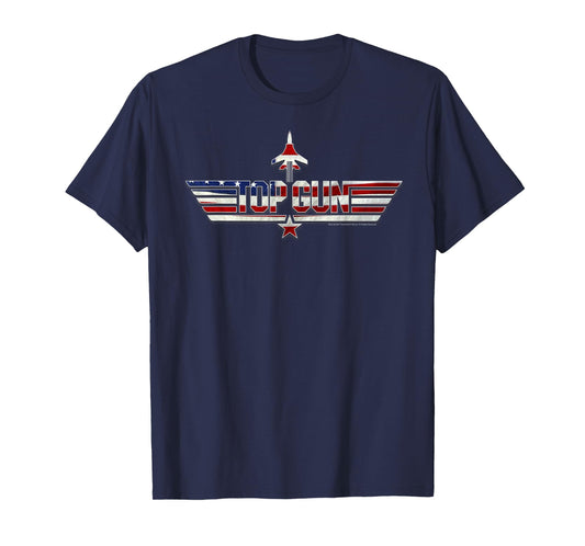 Top Gun American Flag Stars and Bars Logo Action Movie T-Shirt