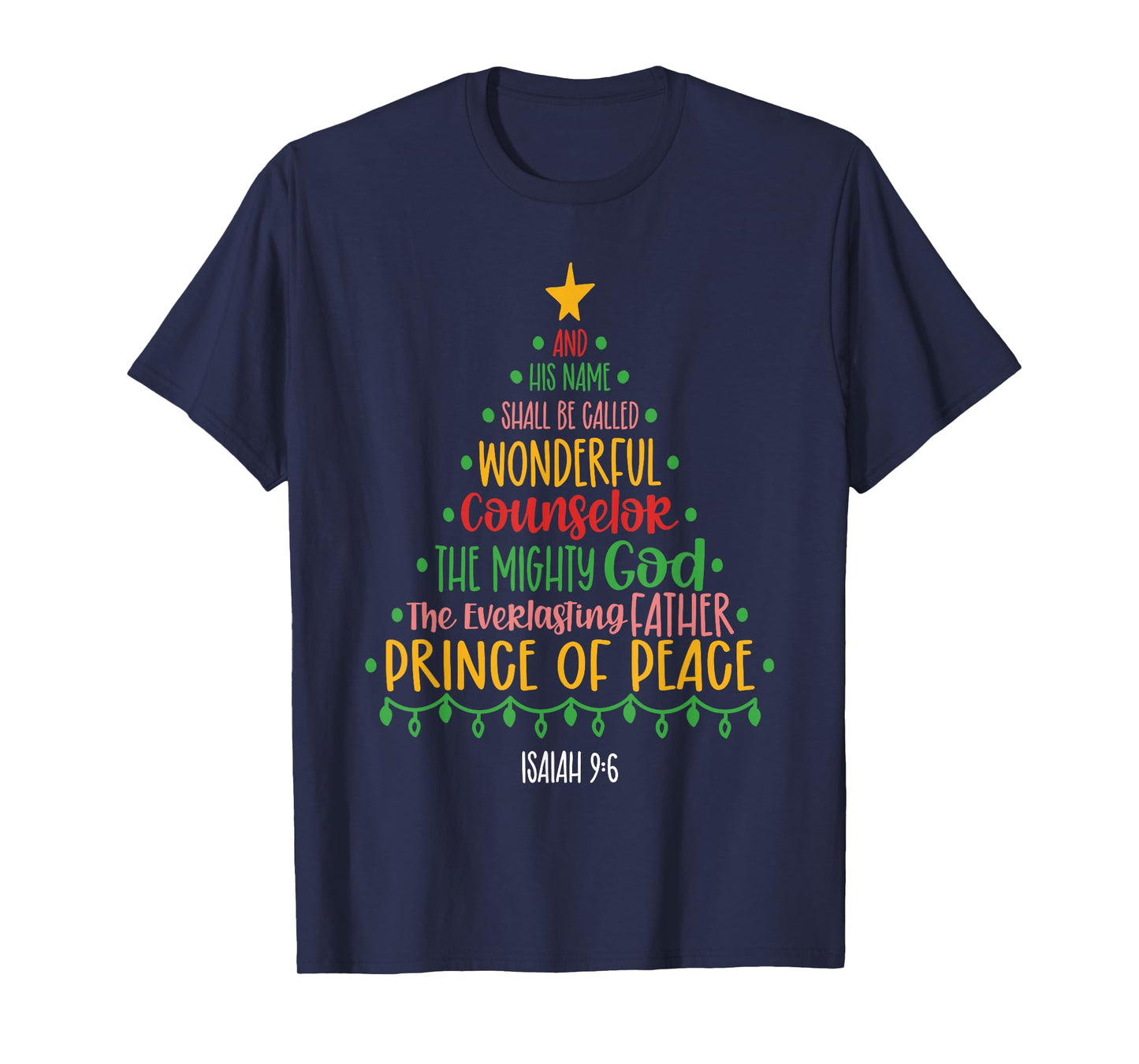 Christian Christmas Bible Verse Names of Jesus Tree Shaped T-Shirt