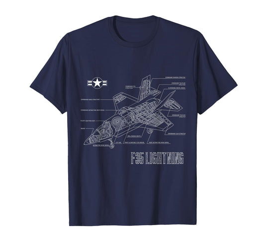 American Aircraft Stealth Fighter F35 lightning blueprint T-Shirt