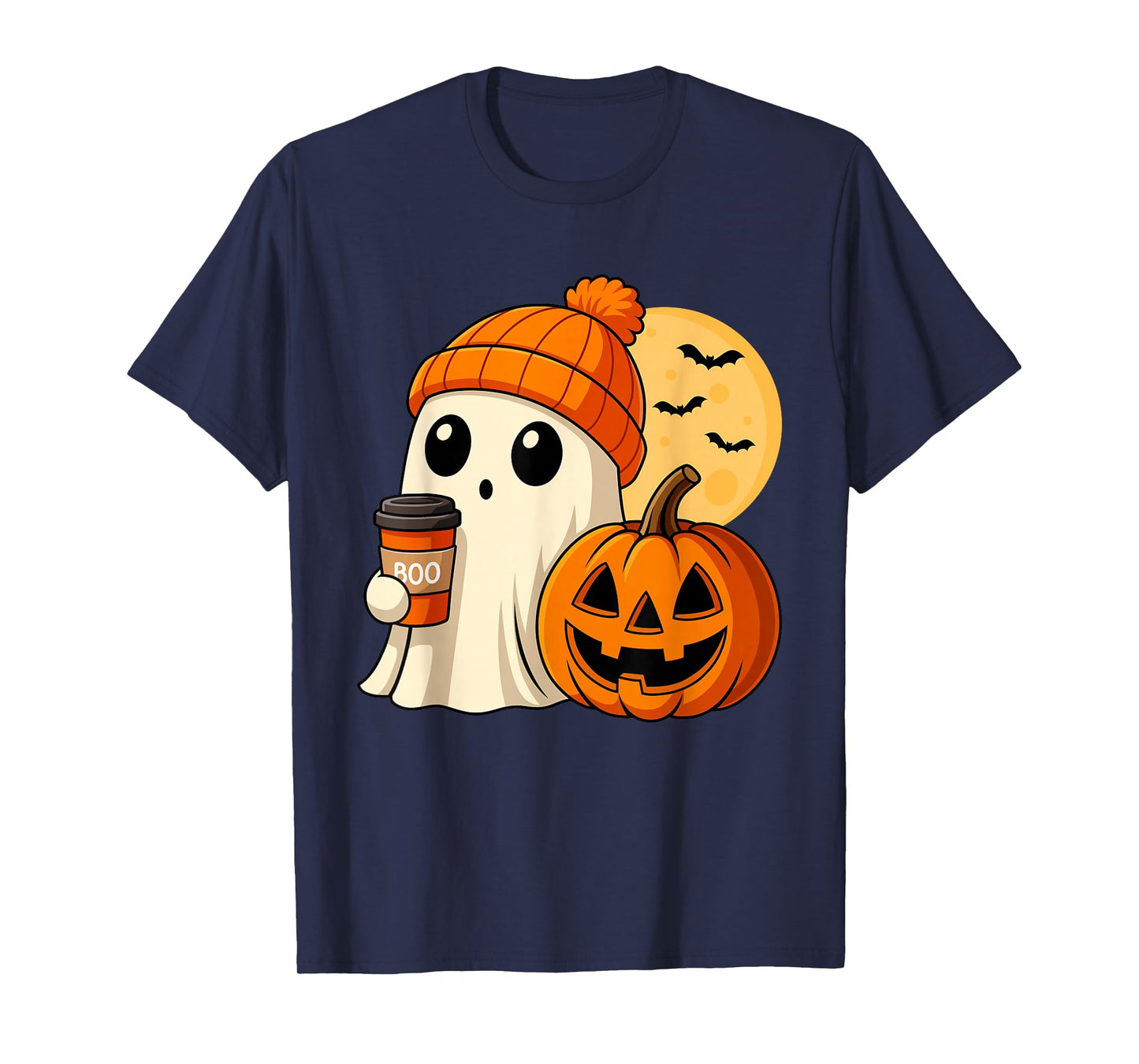 Halloween Ghost Coffee Pumpkin Spooky Season Women Kids Men T-Shirt