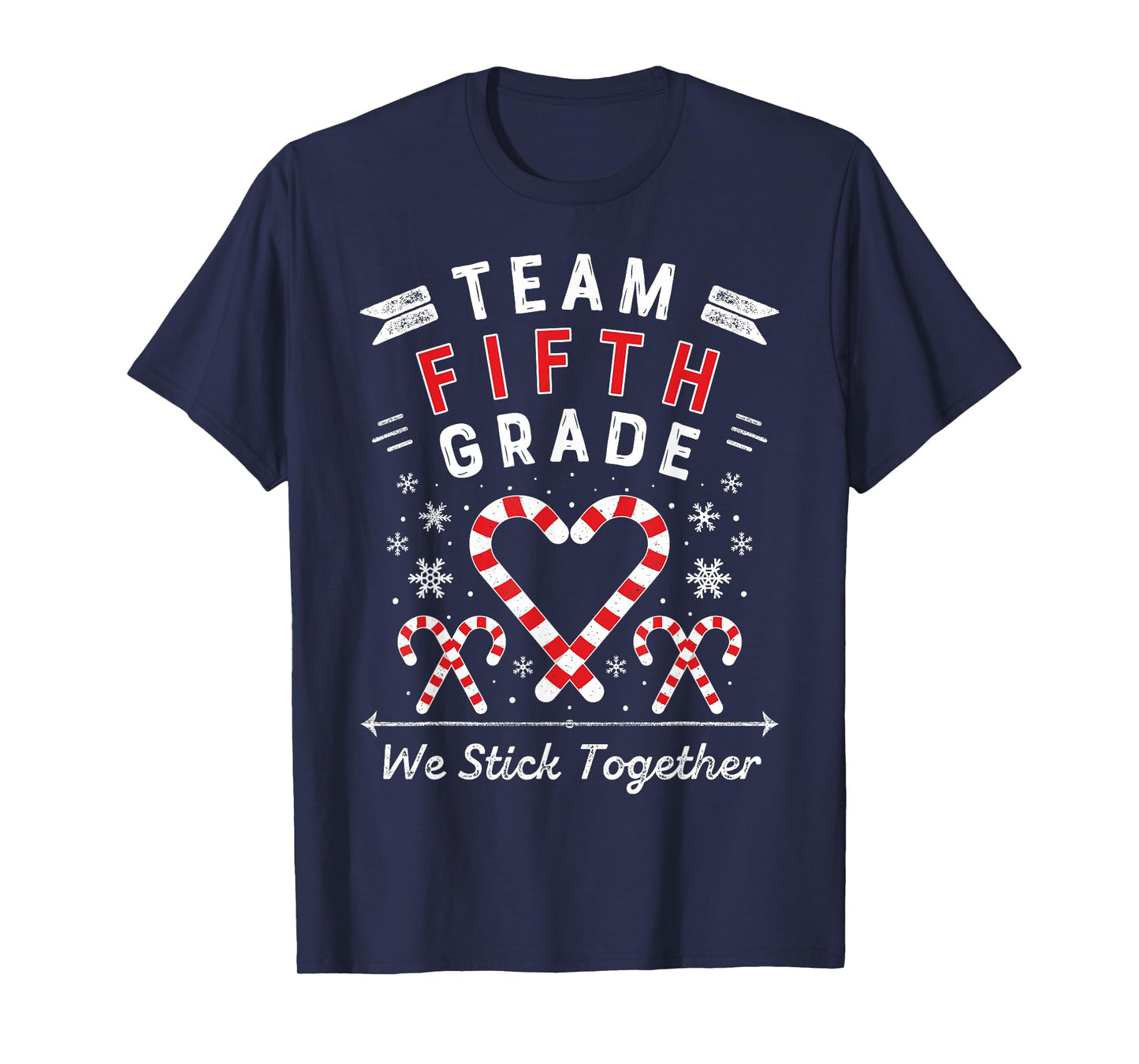 Team Fifth Grade Christmas Candy Cane Heart Xmas 5th Teacher T-Shirt for Men Women Kids