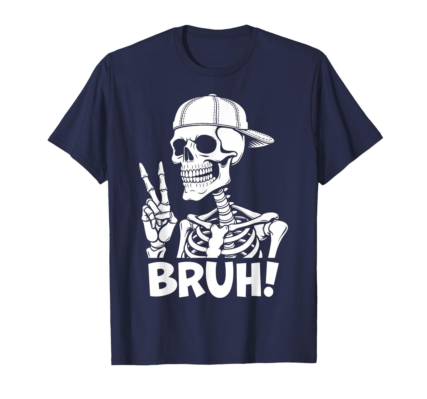 Bruh Skeleton Hand Peace Sign Halloween Skeleton Hand Sign T-Shirt