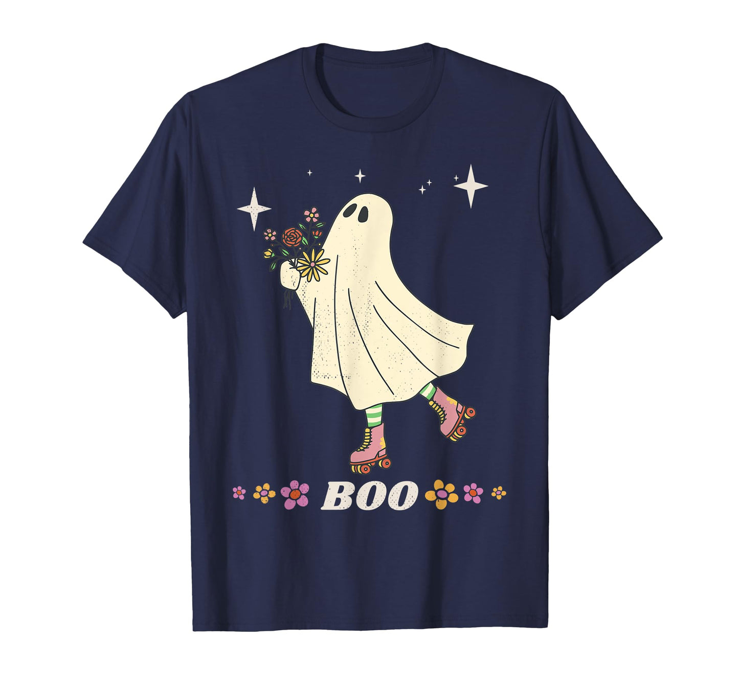 Boo. Roller skating Hippie ghost for halloween and more. T-Shirt