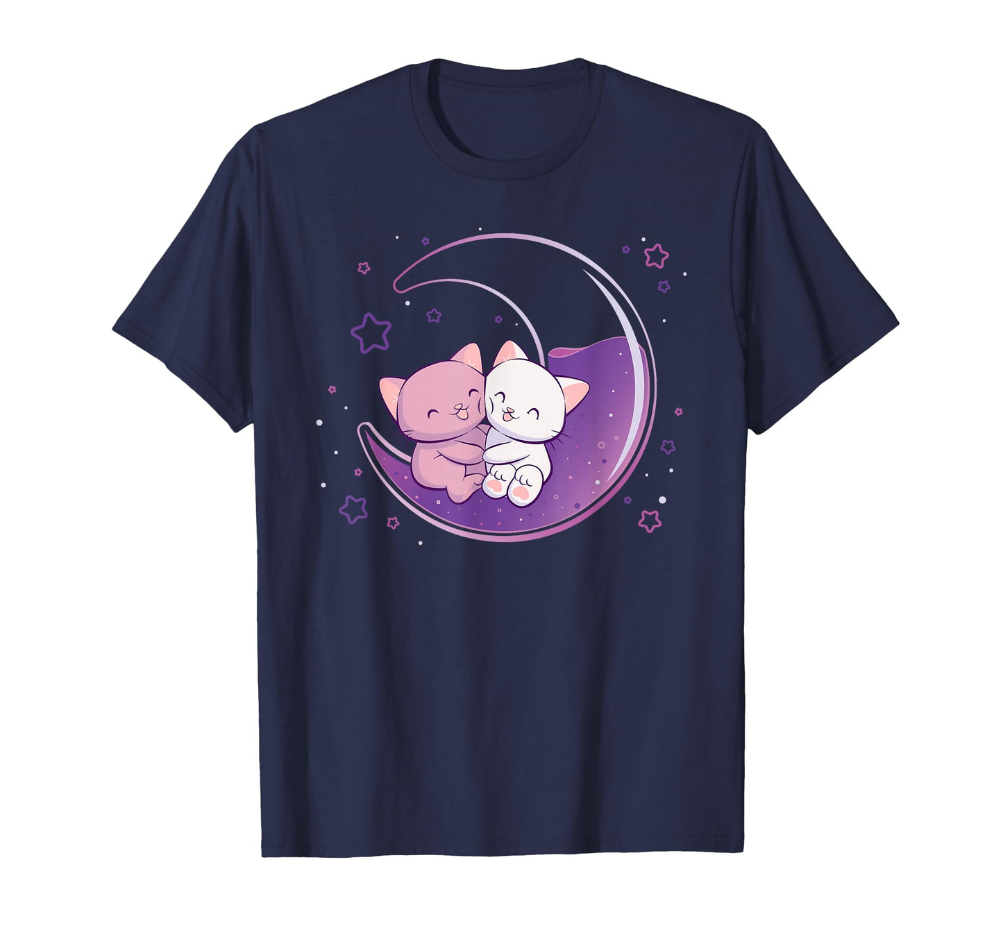 Cute Cats on Purple Moon Kawaii Anime T-Shirt