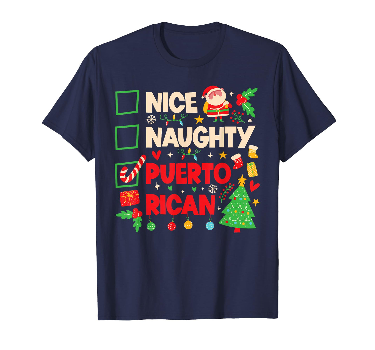 Nice Naughty Puerto Rican Puerto Rico Women Christmas Santa T-Shirt