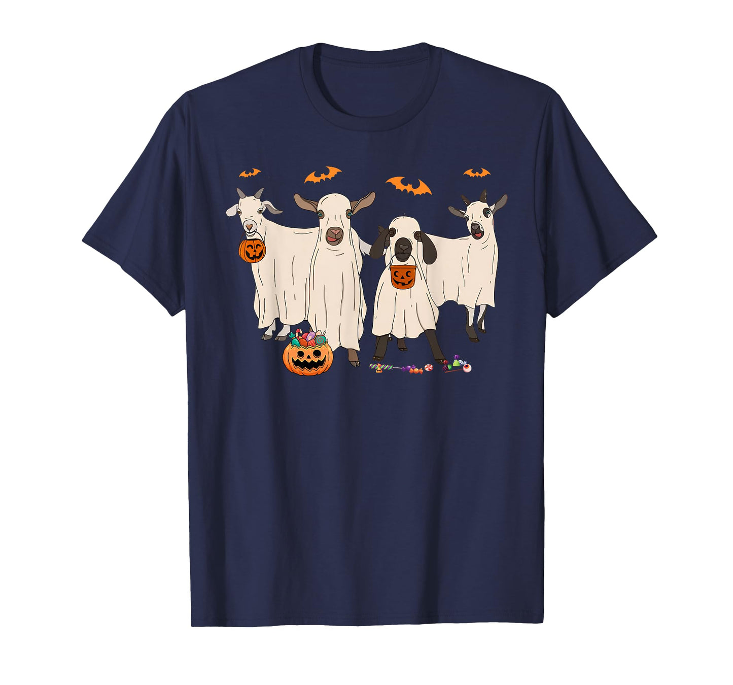Funny Goat In Ghost Costume Happy Halloween Day Girls Boys T-Shirt