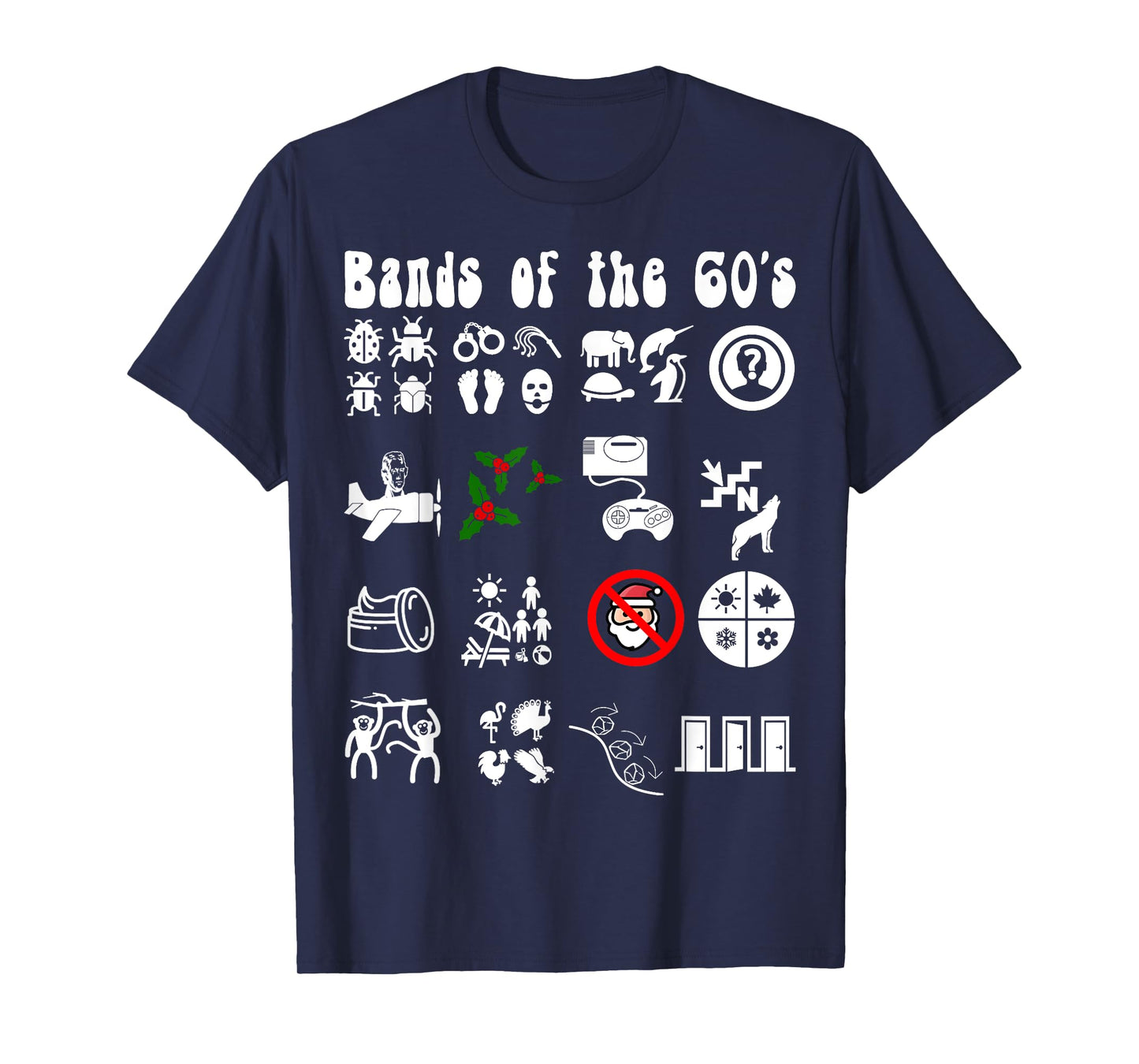 Funny Nerdy Iconic Pop Rock Bands of the 60s White T-Shirt