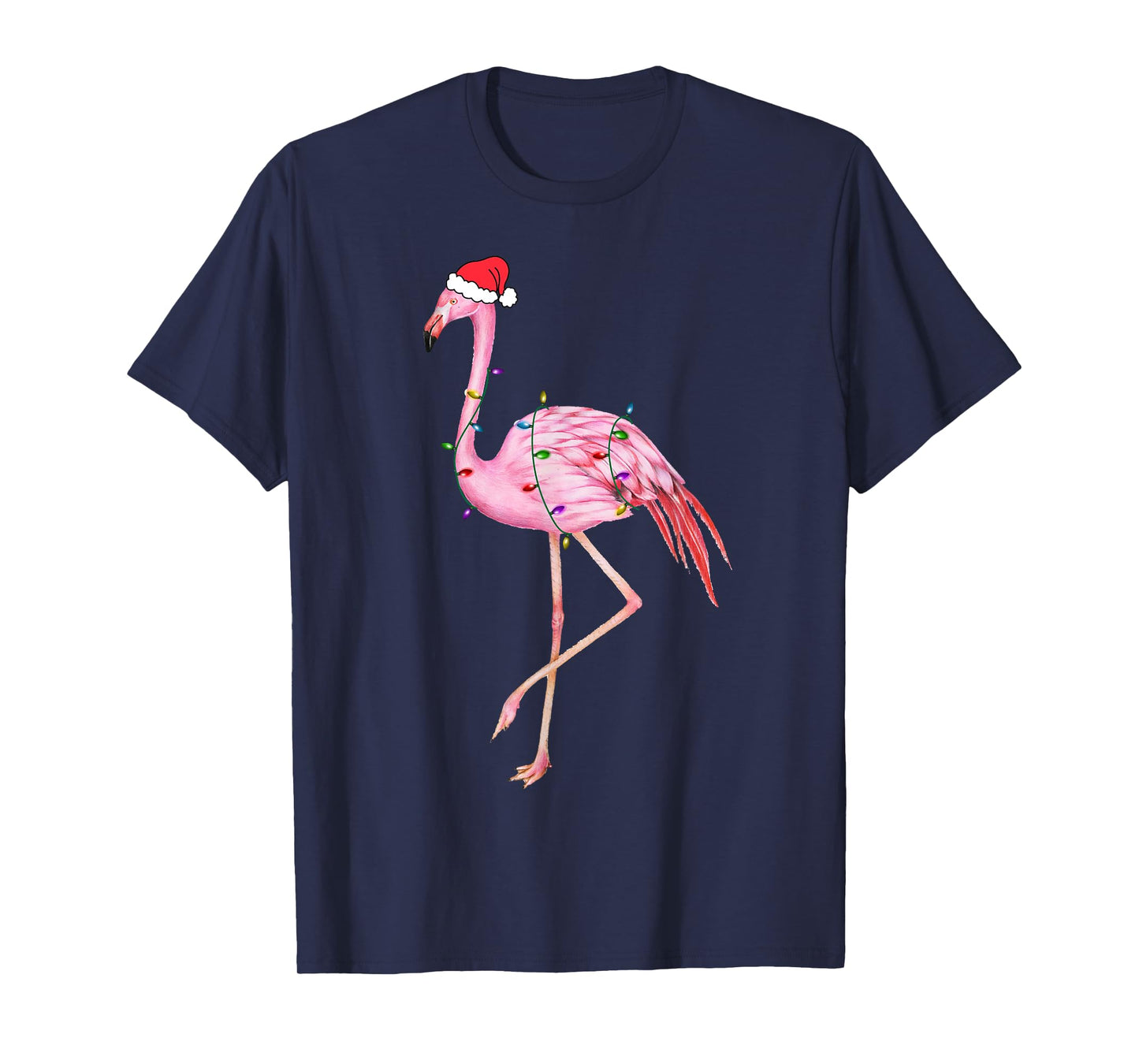 Lighted Flamingo Christmas Tree Lights Xmas Santa Hat Gifts T-Shirt