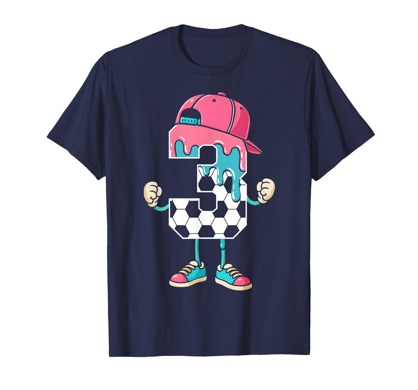 Soccer 3 Year Old Ice Cream Drip Youth 3rd Birthday Boy 3 T-Shirt