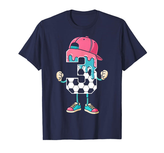 Soccer 3 Year Old Ice Cream Drip Youth 3rd Birthday Boy 3 T-Shirt