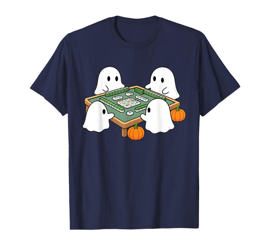 Halloween Ghost Playing Mahjong Spooky Season Game Day Fall T-Shirt