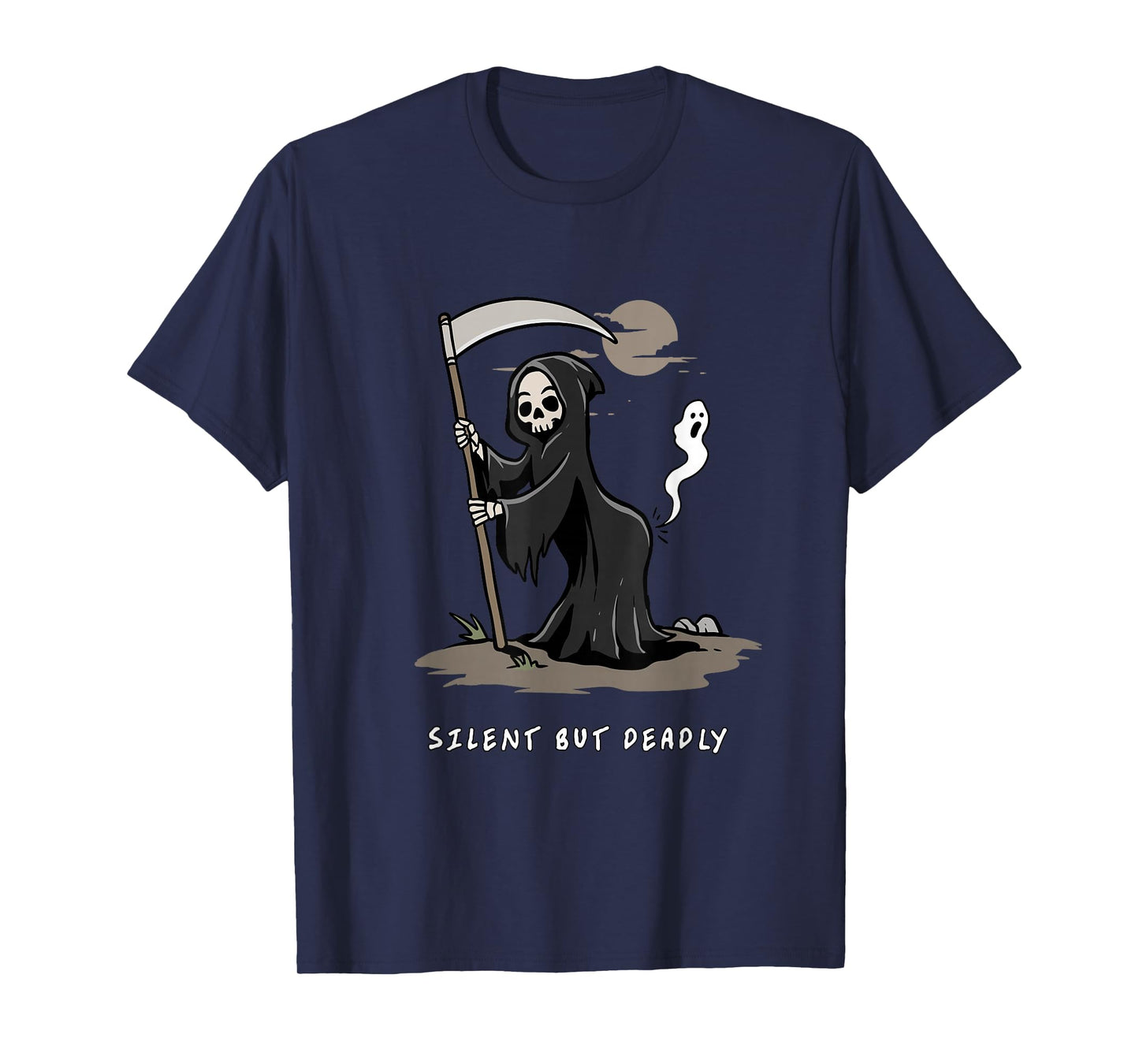 Silent But Deadly Funny Grim Reaper Skeleton Dark Humor Art T-Shirt