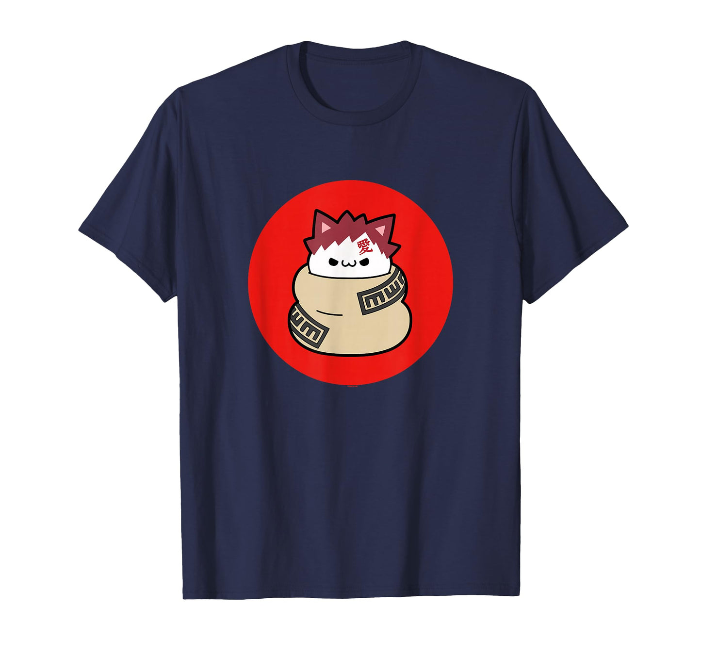 Nyaruto Cute Grumpy Gaara Cat Red Circle Big Chest Portrait T-Shirt
