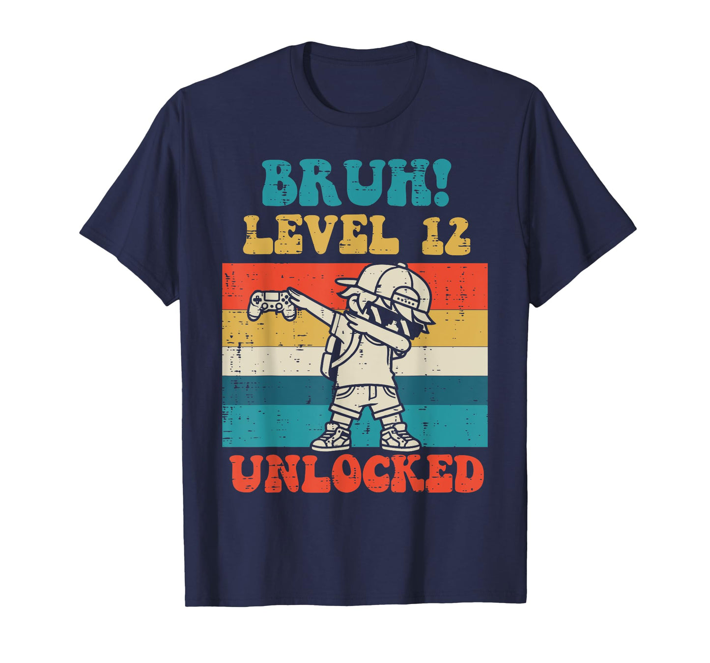 Bruh Level 12 Unlocked Gamer Dab Retro 12th Birthday Boys T-Shirt