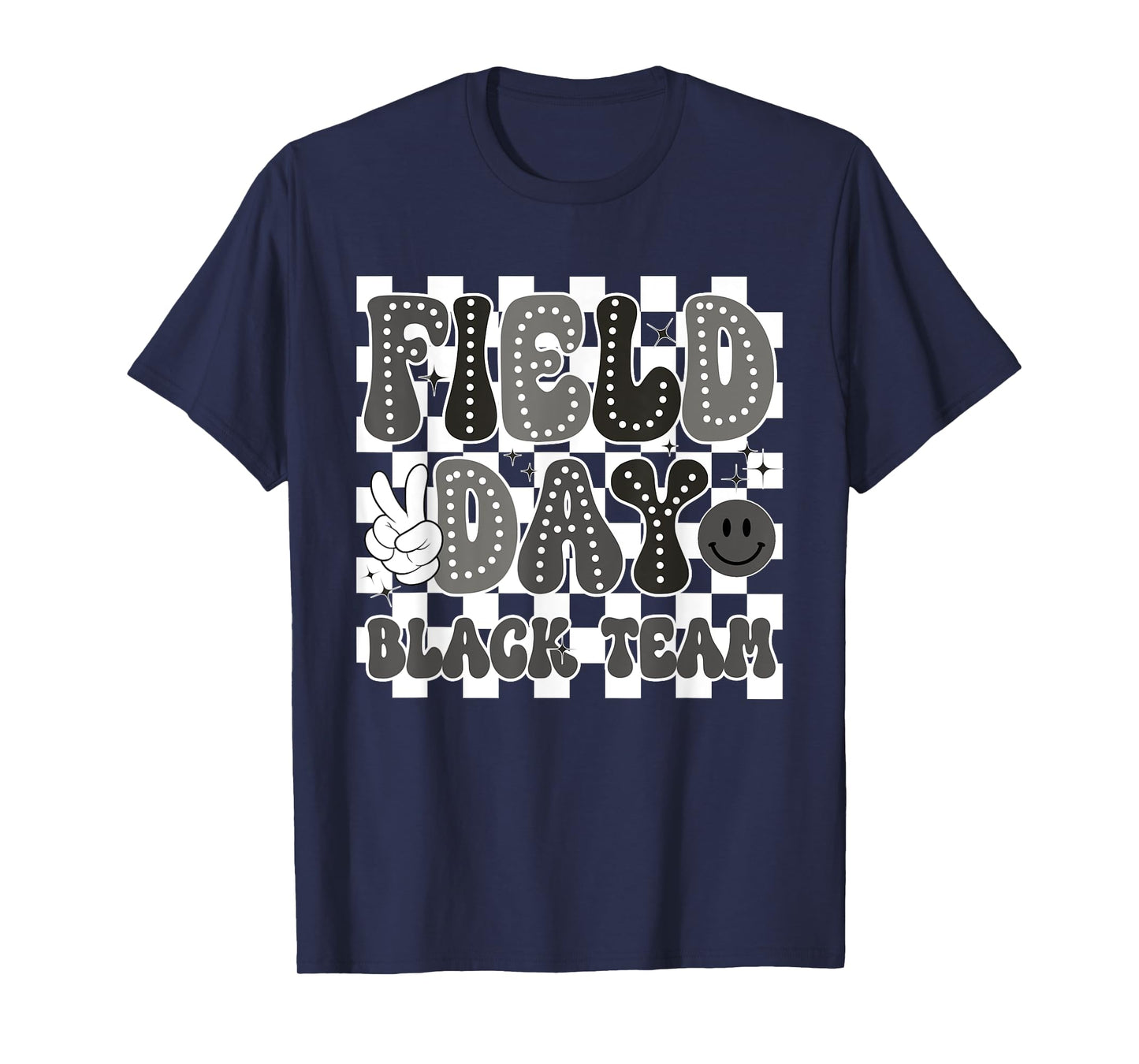 Field Day Black Team Groovy Smile Face Checkered Students T-Shirt