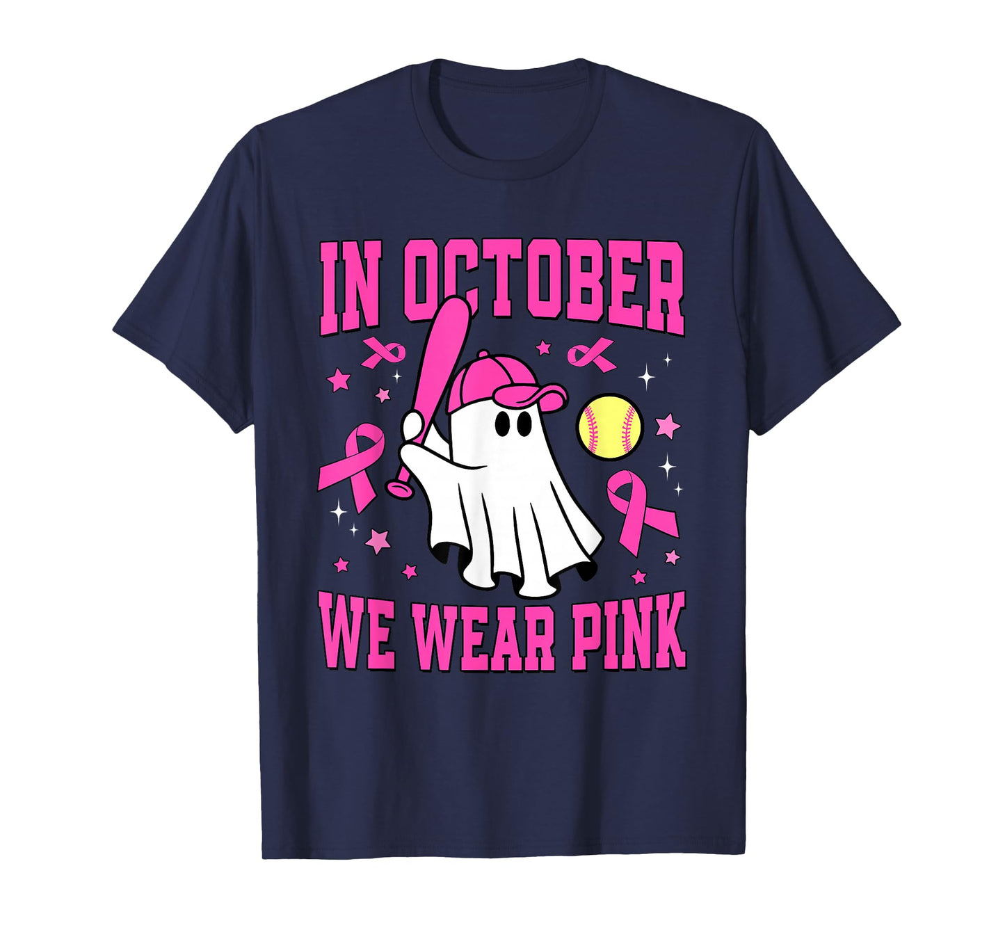 In October We Wear Pink Ghost Softball Breast Cancer T-Shirt