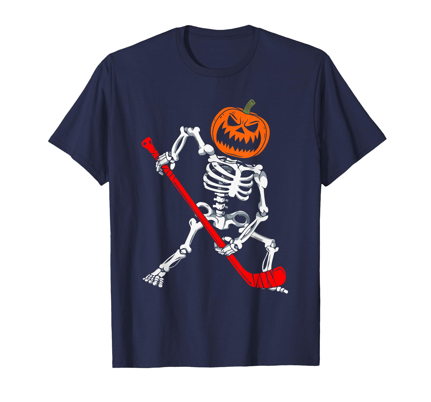 Skeleton Ice Hockey Halloween Pumpkin Hockey Mens Boys Kids T-Shirt