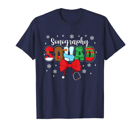 Sonography Squad Bow Stethoscope Santa Cute Christmas T-Shirt
