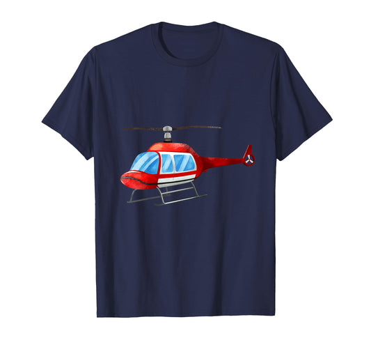 Kids Watercolor Red Helicopter Plane Construction T-Shirt