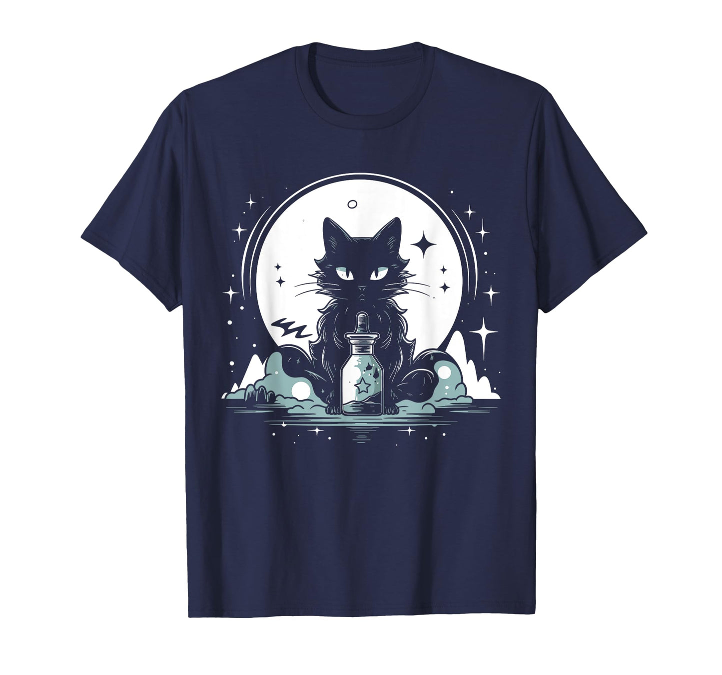 Moon Phases Crystal Witchy Cute Black Cat Kawaii Pastel Goth T-Shirt