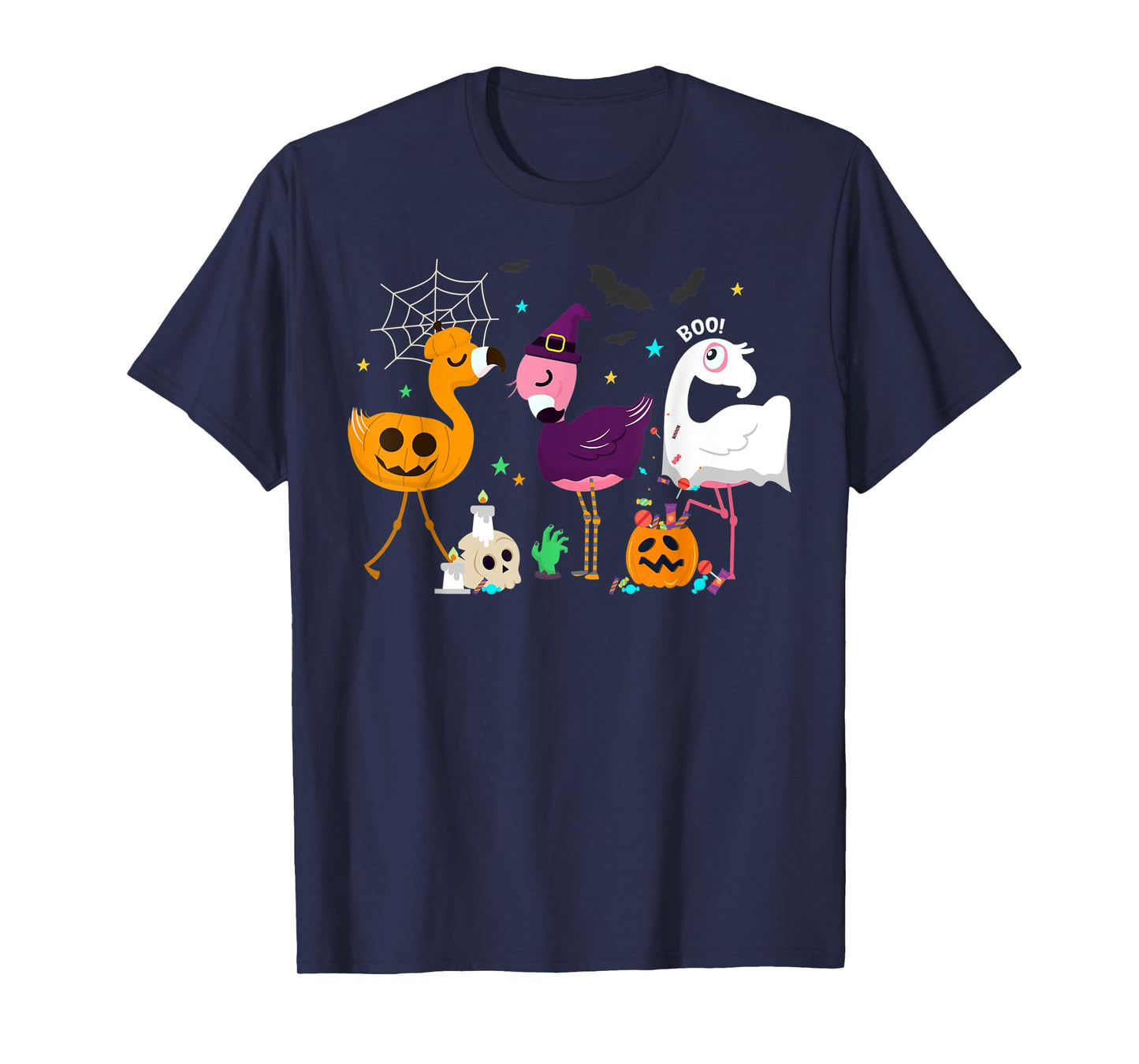 Flamingo Halloween Pumpkin Witch Ghost Happy Flamingoween T-Shirt