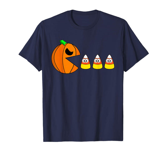 Funny Halloween Pumpkin Eating Candy Corn Gamer Boy Girl Kid T-Shirt
