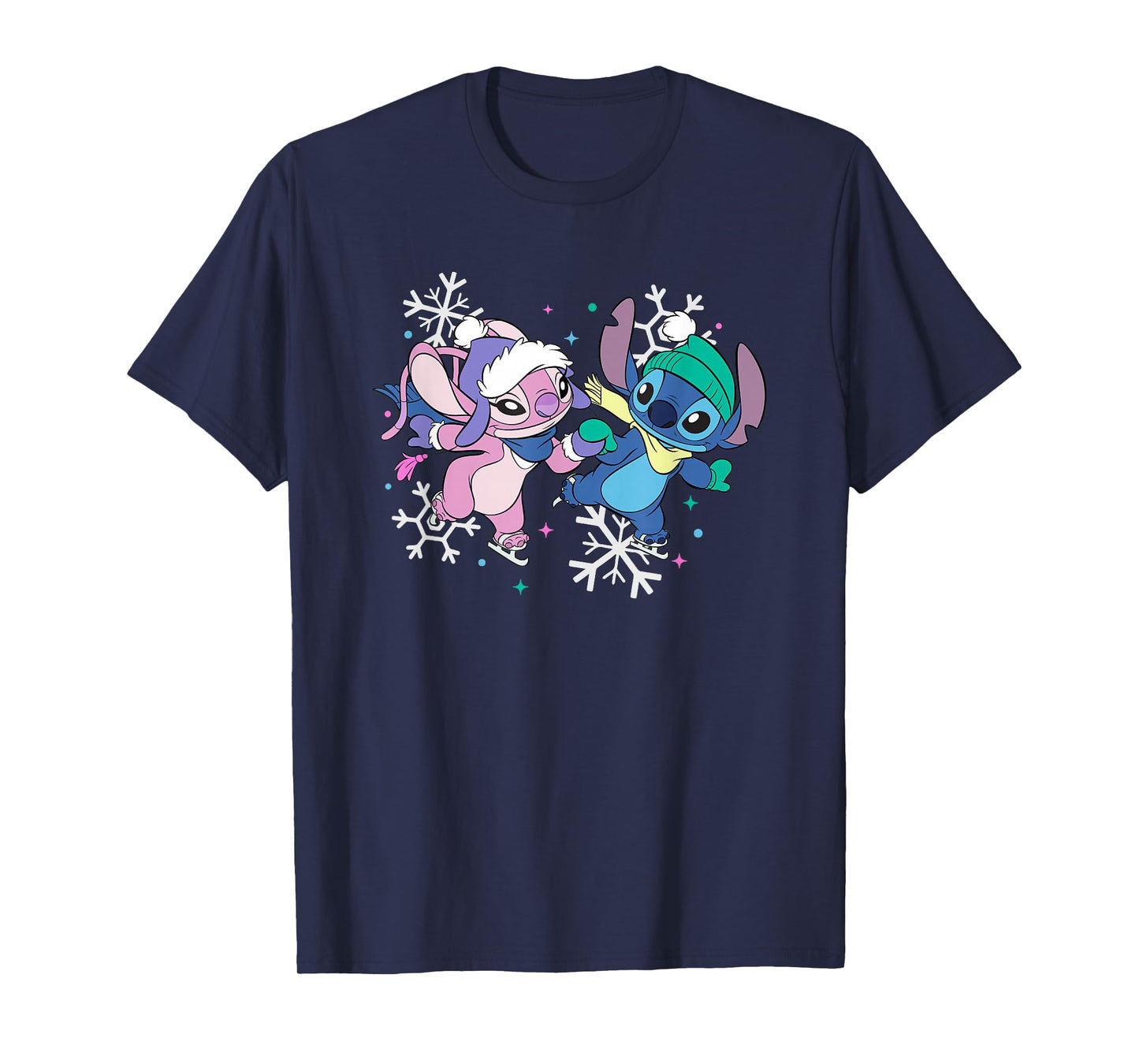 Disney Lilo & Stitch Christmas Angel and Stitch Ice Skating T-Shirt