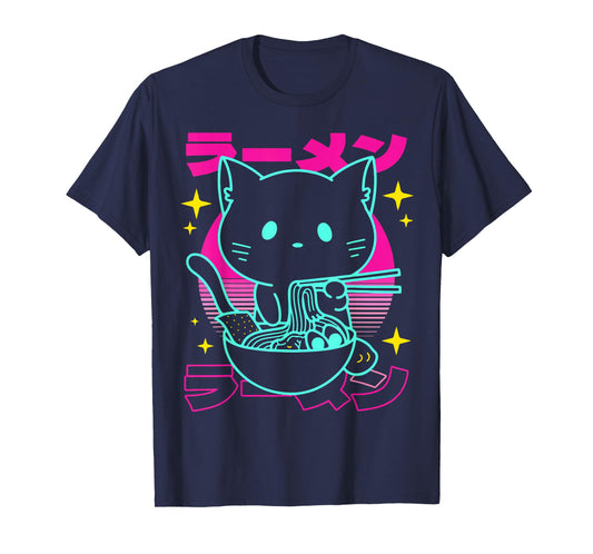 Anime Ramen Cat Retro Japanese Noodles Aesthetic Kawaii cat T-Shirt