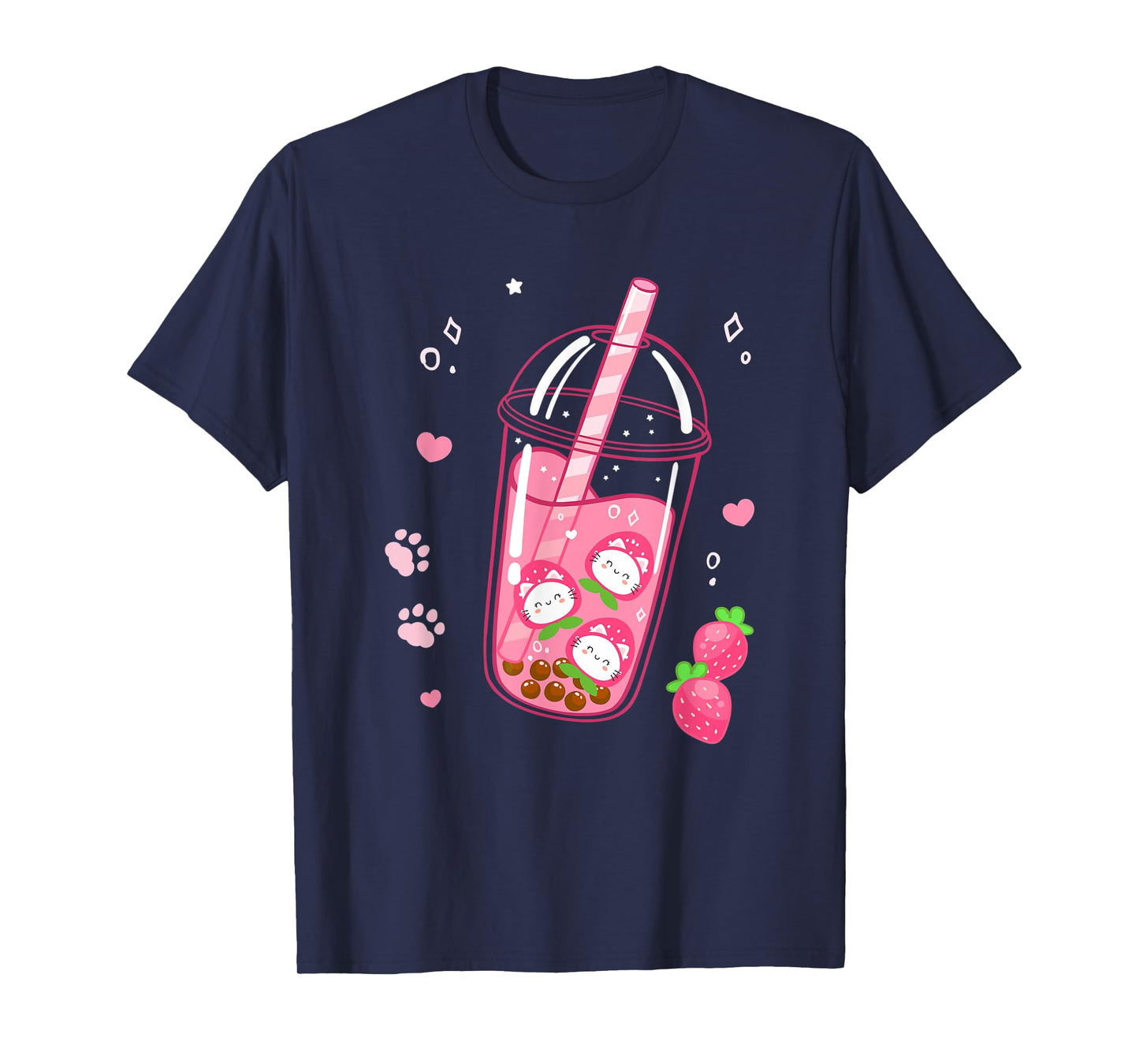 Funny Kawaii Girl Who Loves Strawberry, Milk, Cats, Boba Tea T-Shirt