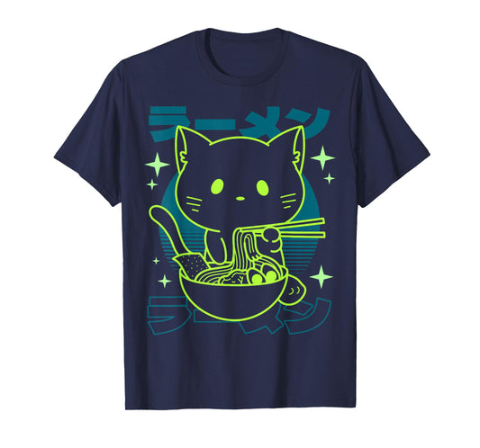 Anime Ramen Cat Japanese Retro Noodles Aesthetic Kawaii Cat T-Shirt