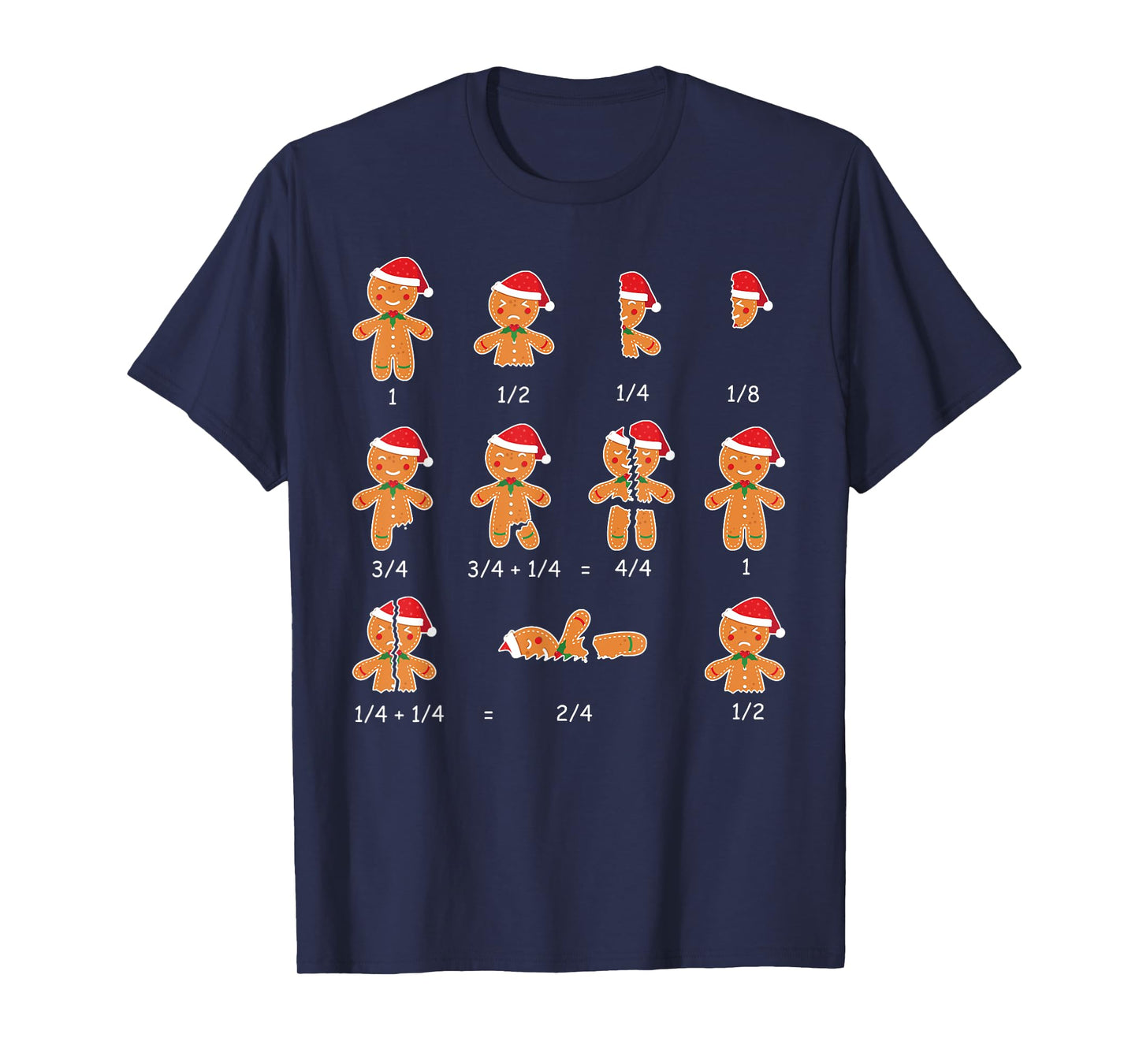 Xmas Cookies Santa Hat Fractions Math Teacher Christmas T-Shirt