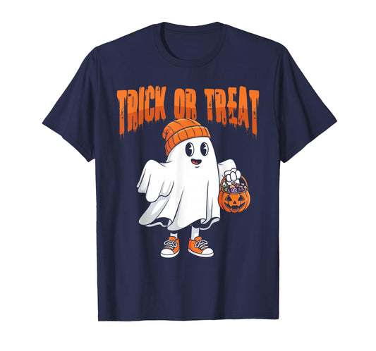 Cute Ghost Trick or Treat Halloween Candy Pumpkin Graphic T-Shirt