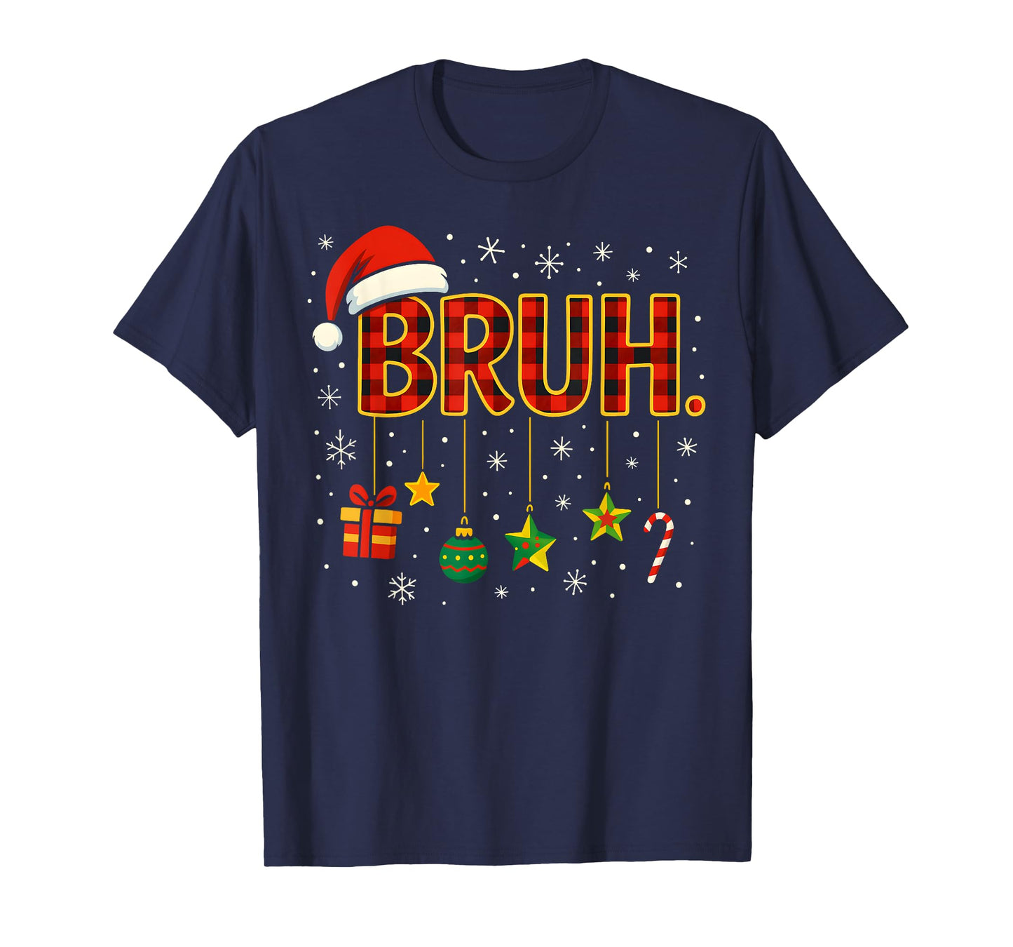 Bruh Christmas Red Plaid Xmas Pajamas Teens Boys Kids Meme T-Shirt