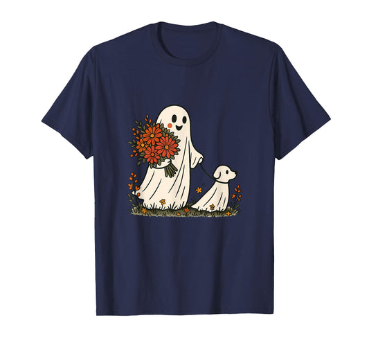 Ghost Walking Dog Spooky Funny Halloween Dog Lover T-Shirt