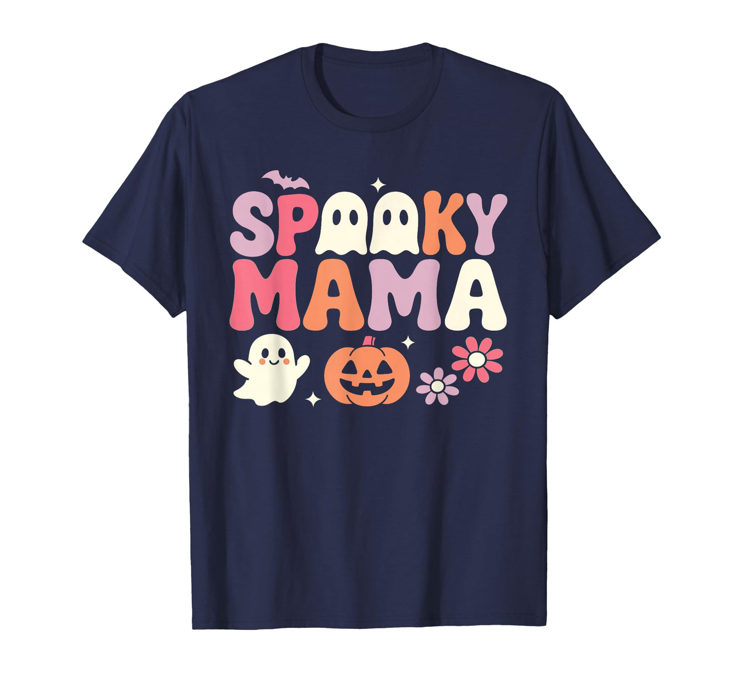 Spooky Mama Funny Mom Halloween Ghost Witch Bat T-Shirt