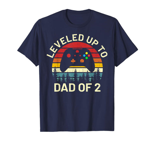 funny leveled up to dad of 2 video gamers gaming daddy art T-Shirt