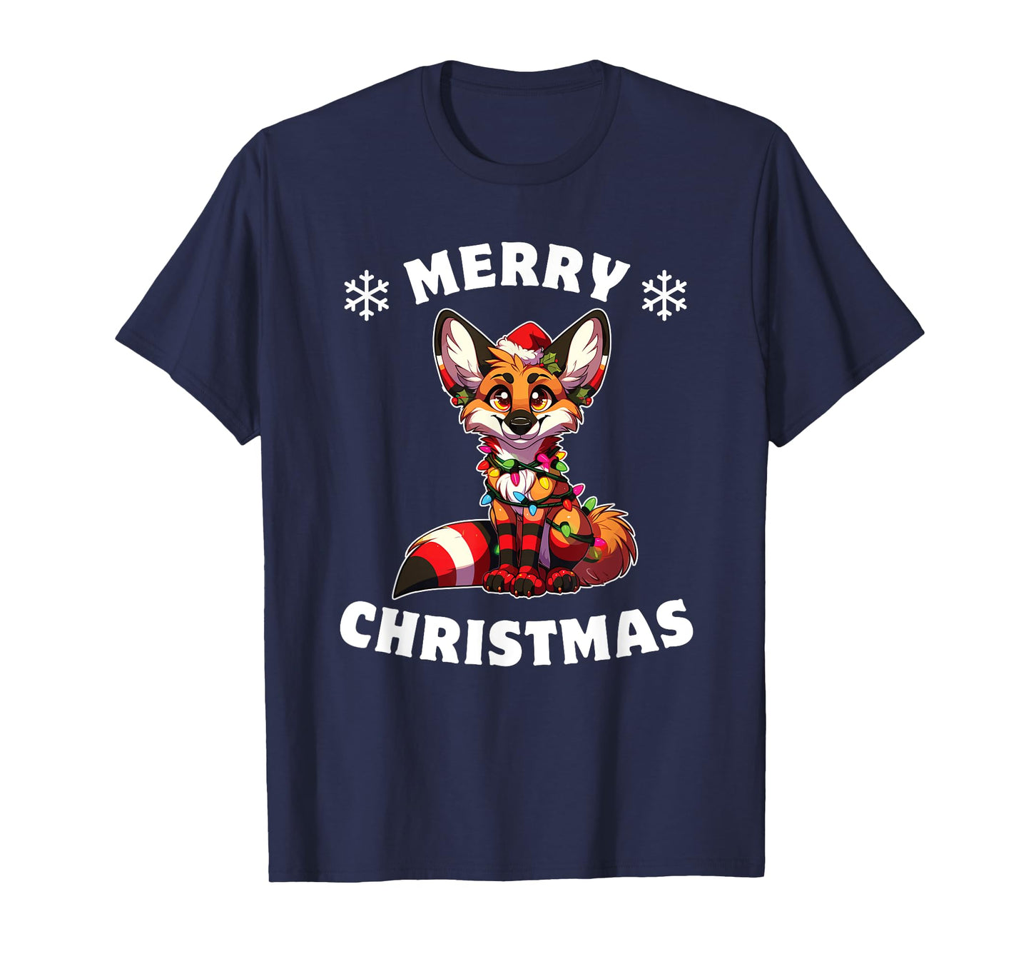 Christmas Hat Christmas Fairy Lights Maned Wolf T-Shirt